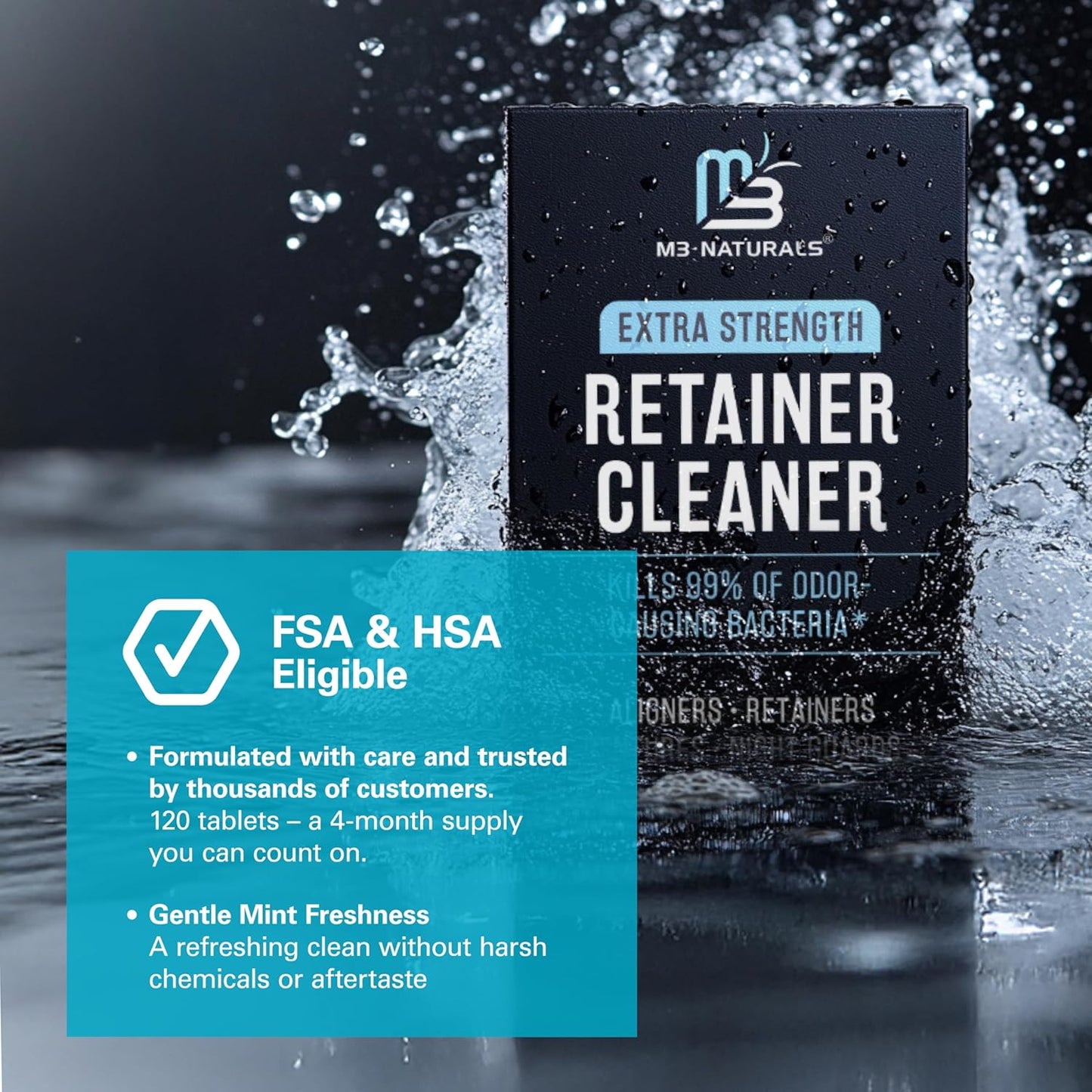 M3 Retainer Cleanser Tablets Mint Denture and Mouth Guard Cleaner 4 Month Supply