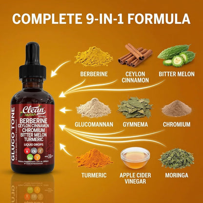 Clean Nutra Berberine Ceylon Cinnamon Liquid Drops with Bitter Melon Chromium Turmeric Ginseng
