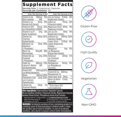 Livingood Daily Methylated Multivitamin with B Vitamins & Minerals 60 Capsules
