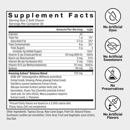 Force Factor Amazing Ashwa KSM-66 Ashwagandha Soft Chews 60 Count
