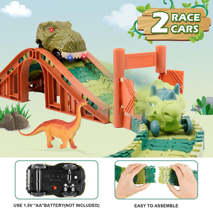 GIAT Dinosaur Track Toy Set with Race Cars Light Sound 1 Set