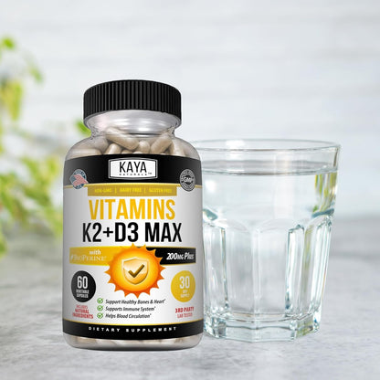 Kaya Naturals Vitamin K2 with D3 5000 IU Bioperine Capsules 60 Count