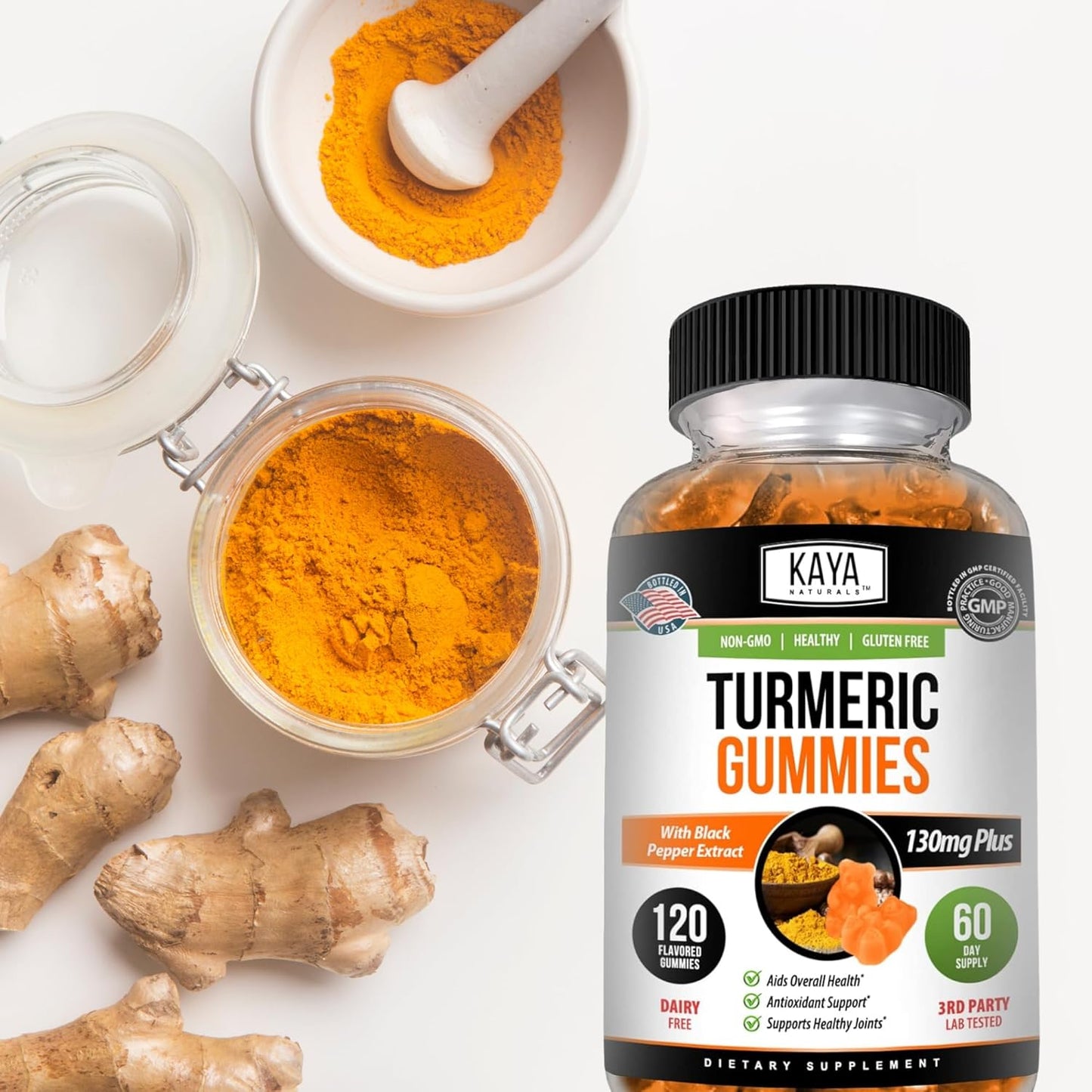 Kaya Naturals Turmeric Gummies Curcumin Ginger Black Pepper 120 Count