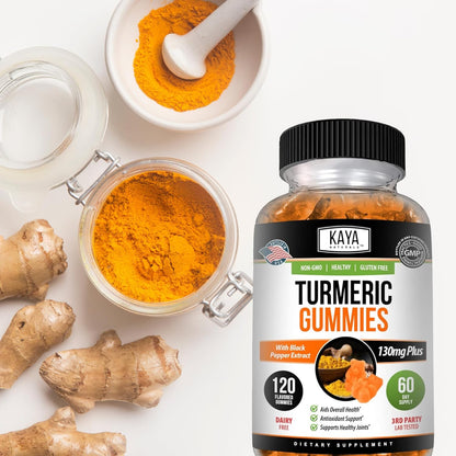 Kaya Naturals Turmeric Gummies Curcumin Ginger Black Pepper 120 Count
