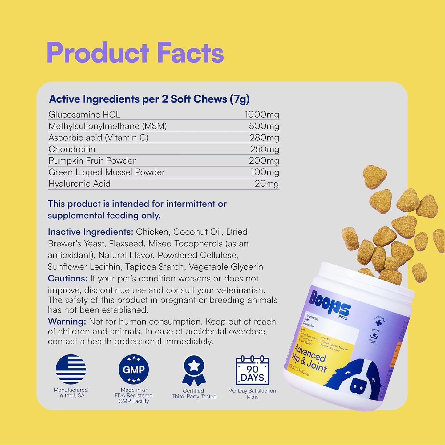 Dog Hip & Joint Supplement Soft Chews Glucosamine MSM Chondroitin 90 Count