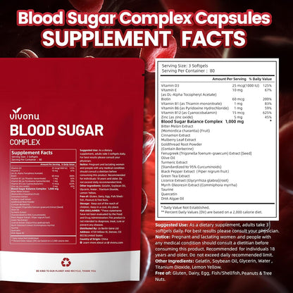 VivoNu Blood Sugar Complex Capsules Cinnamon Turmeric Black Pepper Vegan