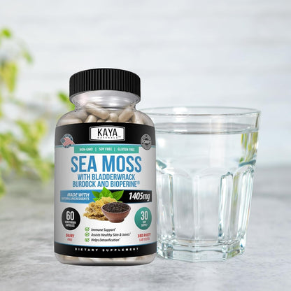 Kaya Naturals Sea Moss Capsules Burdock Root Bladderwrack BioPerine 60 Count