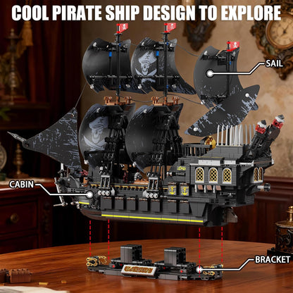 Pirate Ship Building Sets with Lights,MOC Black Pearl Ships Building Blocks for Adults,Pirate Boat Building Toys,Collectible for Home Decor,Valentine Day Birthday Gift for Boys 8-14(2288Pcs)
