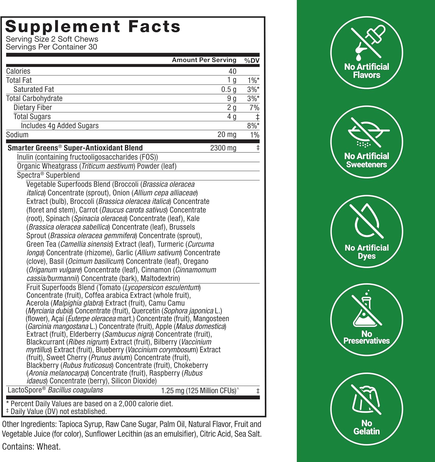 Force Factor Smarter Greens Superfood Chews Probiotics Antioxidants Fiber 60 Count