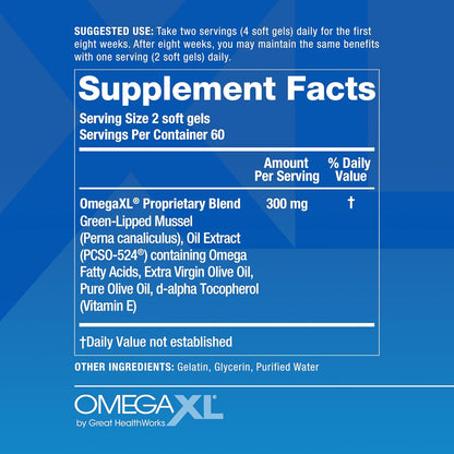 OmegaXL Joint Support Supplement with Green Lipped Mussel Oil 60 Softgels