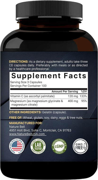 Magnesium Complex Glycinate Citrate 400 mg Capsules 300 Count