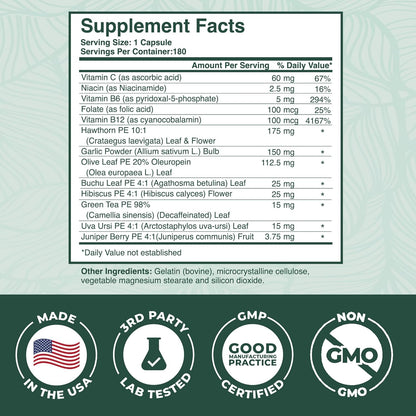 PurePremium Blood Pressure Supplement Hawthorn Hibiscus Garlic Vitamin B12 90 Count