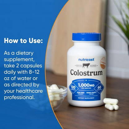 Nutricost Colostrum 1000 mg Capsules 120 Count 60 Servings