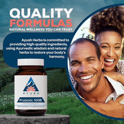Ayush Herbs Probiotic 100B with Prebiotics Vegetarian Capsules 60 Count