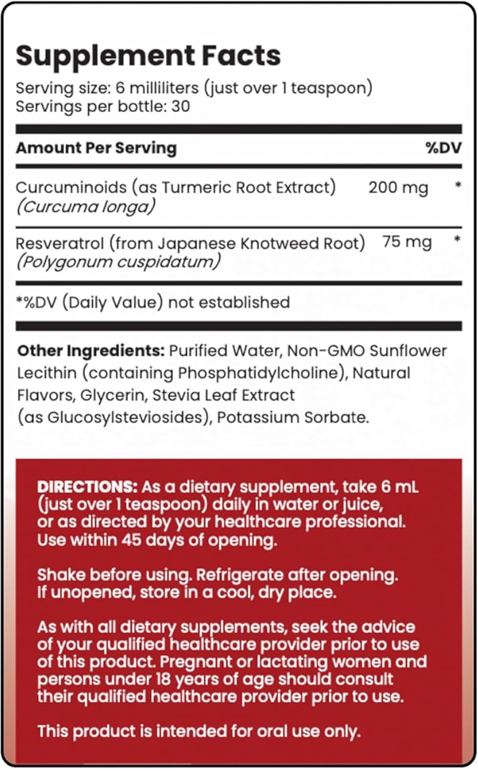 Rho Nutrition Liposomal Curcumin + Resveratrol Liquid – High Absorption Dietary Supplement, 1 Bottle-120ml