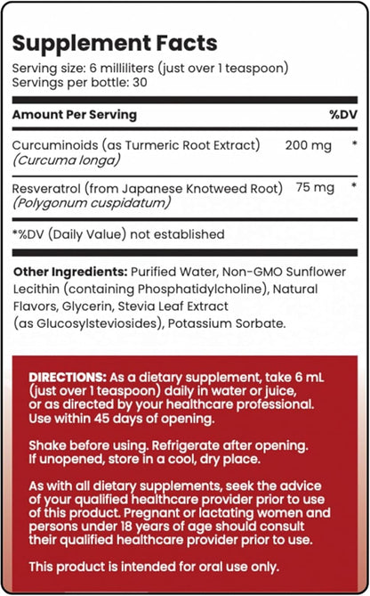 Rho Nutrition Liposomal Curcumin + Resveratrol Liquid – High Absorption Dietary Supplement, 1 Bottle-120ml