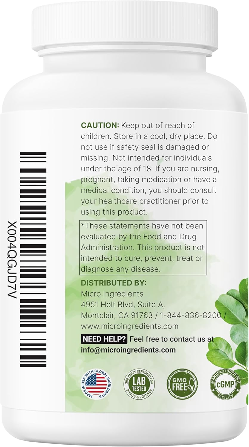 Micro Ingredients Moringa Capsules Supergreens Blend Non-GMO 300 Count