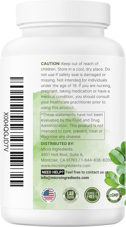 Micro Ingredients Moringa Capsules Supergreens Blend Non-GMO 300 Count