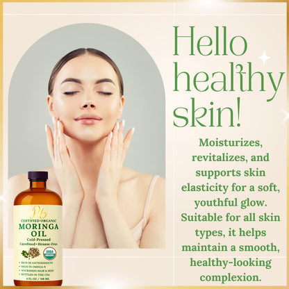 Organic Moringa Oil Cold Pressed Unrefined Skin Hair Face 4 fl oz