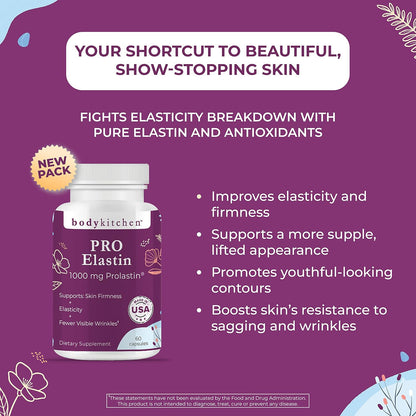 Body Kitchen Pro Elastin Peptides 1000 mg Marine-Derived Supplement 2 Pack 120 Capsules