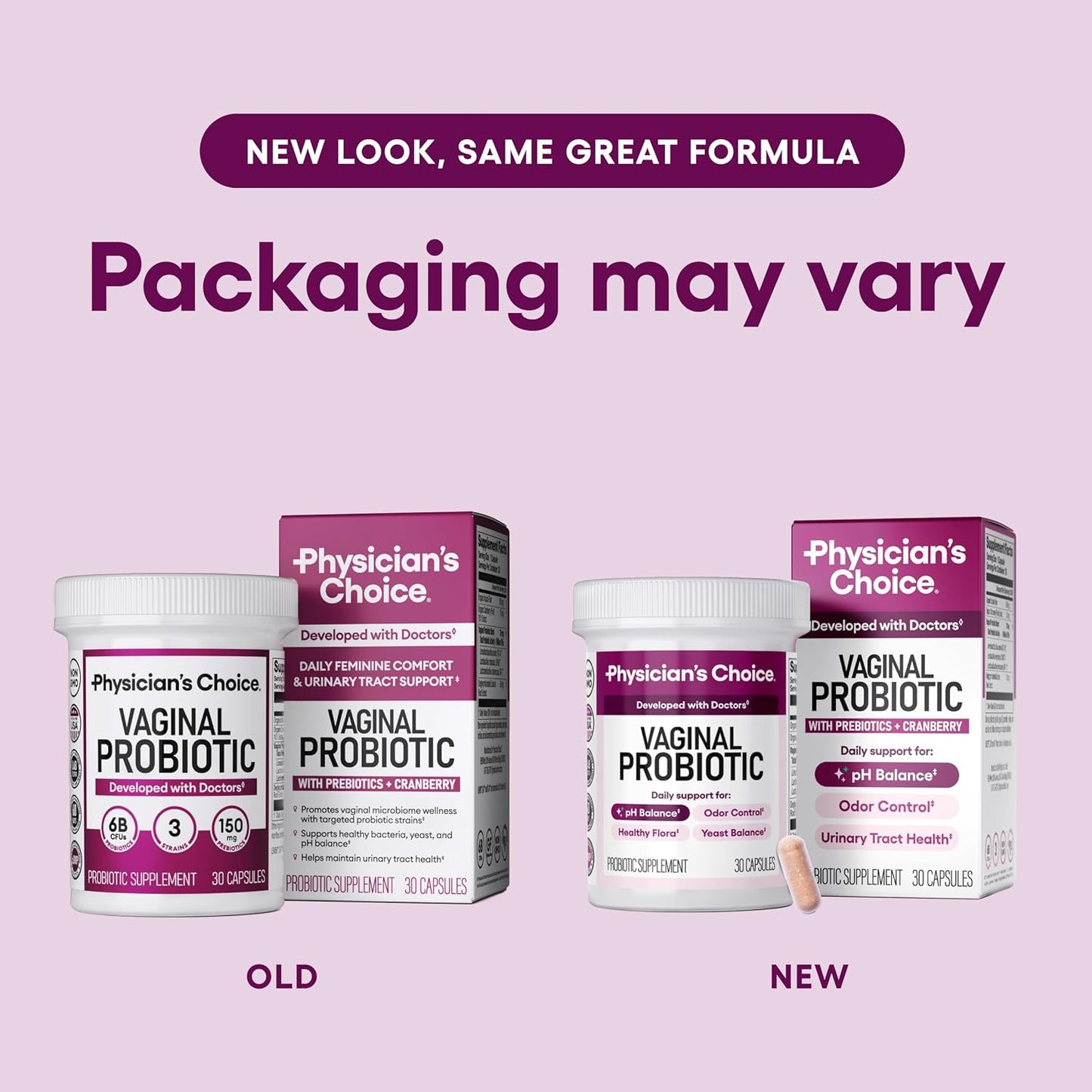 Physician's CHOICE Vaginal Probiotics 6 Billion CFU with Prebiotics Cranberry Extract Capsules 30 Count