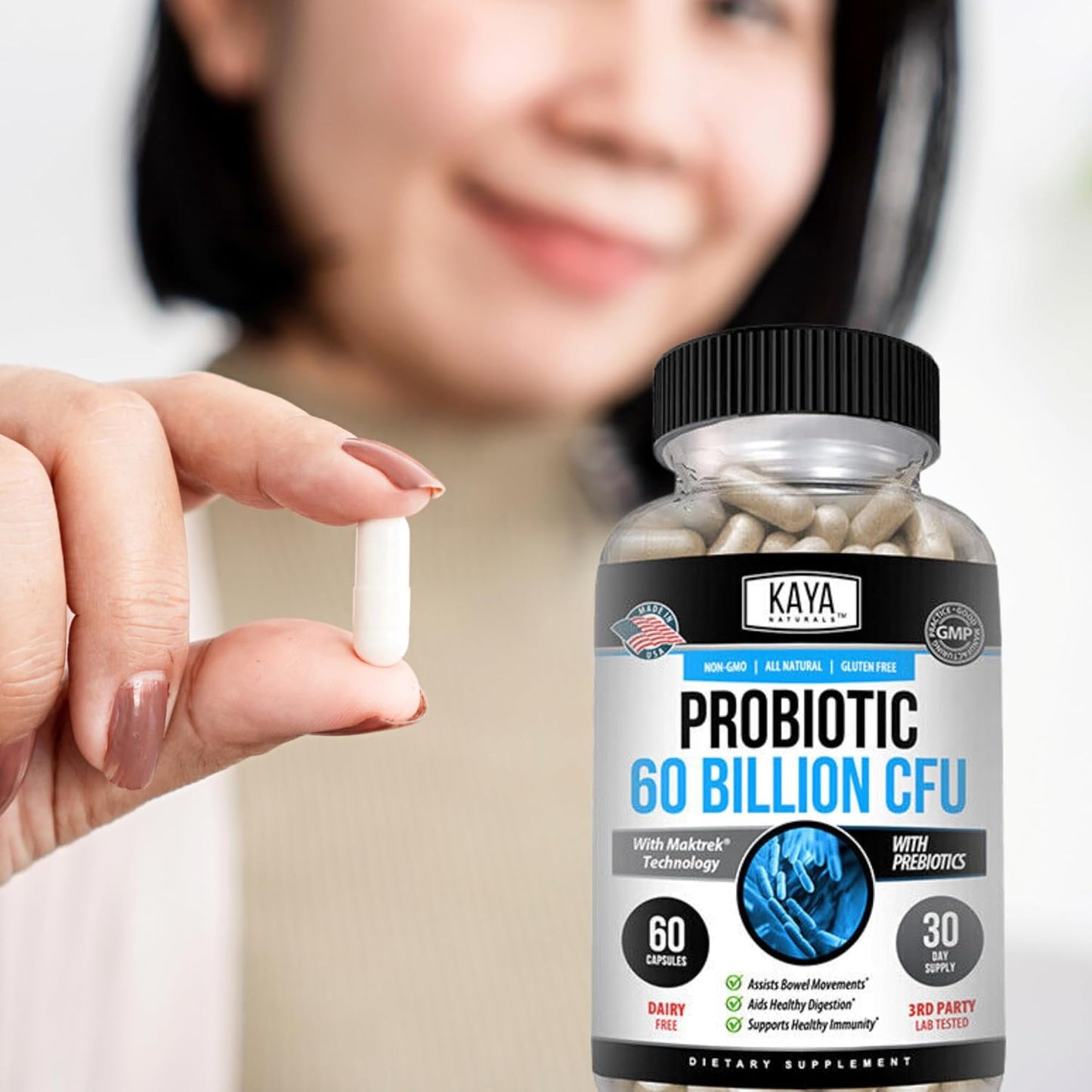 Kaya Naturals Probiotic 60 Billion CFU Gut & Immune Support 60 Veggie Capsules
