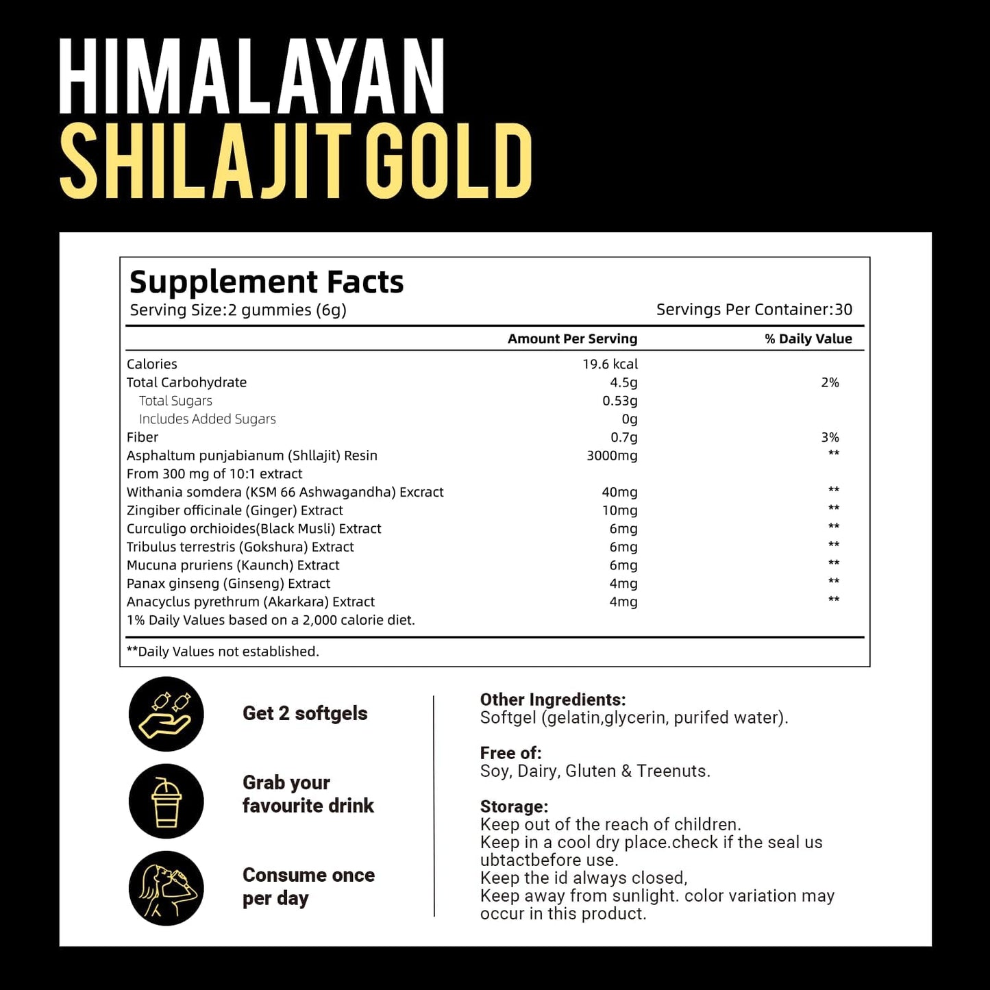 VIVONU Shilajit Gummies with Ashwagandha Gokshura Fulvic Acid 3000 mg Pack