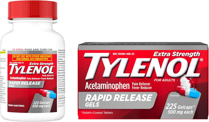 Tylenol Extra Strength Acetaminophen 500 mg Rapid Release Gelcaps – Pain Reliever & Fever Reducer, 225 Count