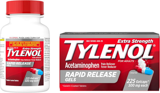 Tylenol Extra Strength Acetaminophen 500 mg Rapid Release Gelcaps – Pain Reliever & Fever Reducer, 225 Count
