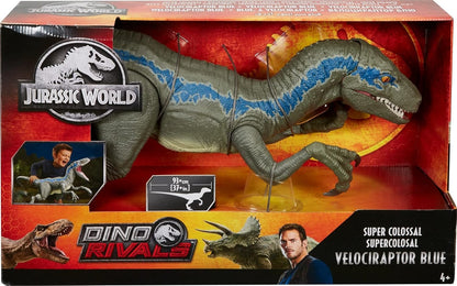 Mattel Jurassic World Super Colossal Velociraptor Blue Figure – 3.5 ft Dinosaur Toy with Eating Feature