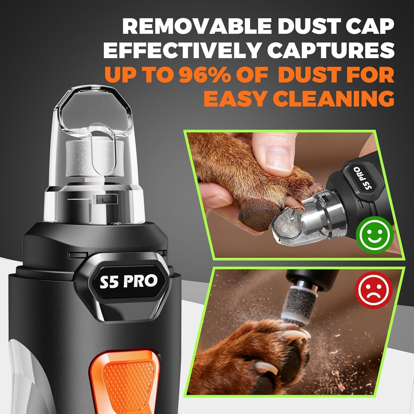 Rechargeable Dog Nail Grinder with LED Light – 3 Speeds, 3 Grinding Bits, Pet Nail Trimmer