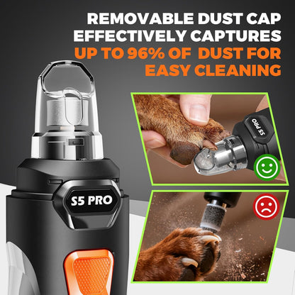 Rechargeable Dog Nail Grinder with LED Light – 3 Speeds, 3 Grinding Bits, Pet Nail Trimmer