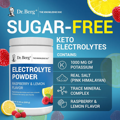 Dr. Berg Zero Sugar Electrolyte Powder Raspberry Lemon 100 Servings