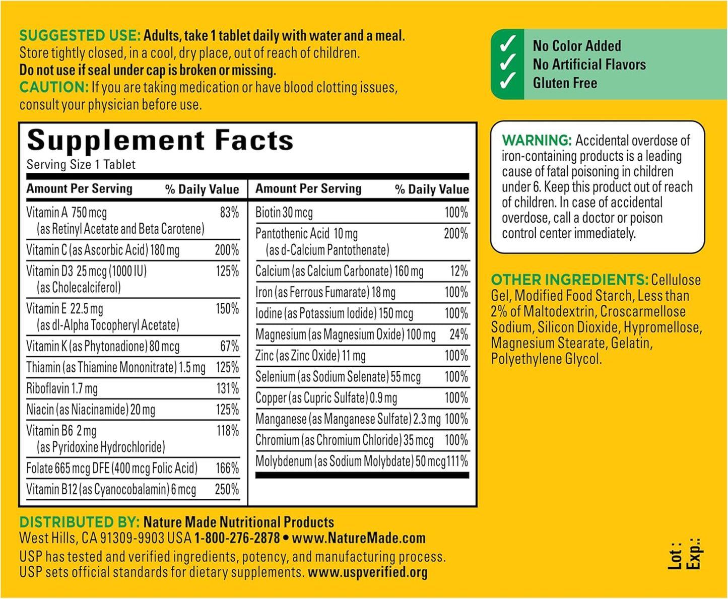 Nature Made Multivitamin Tablets with Iron 130 Day Supply 130 Count