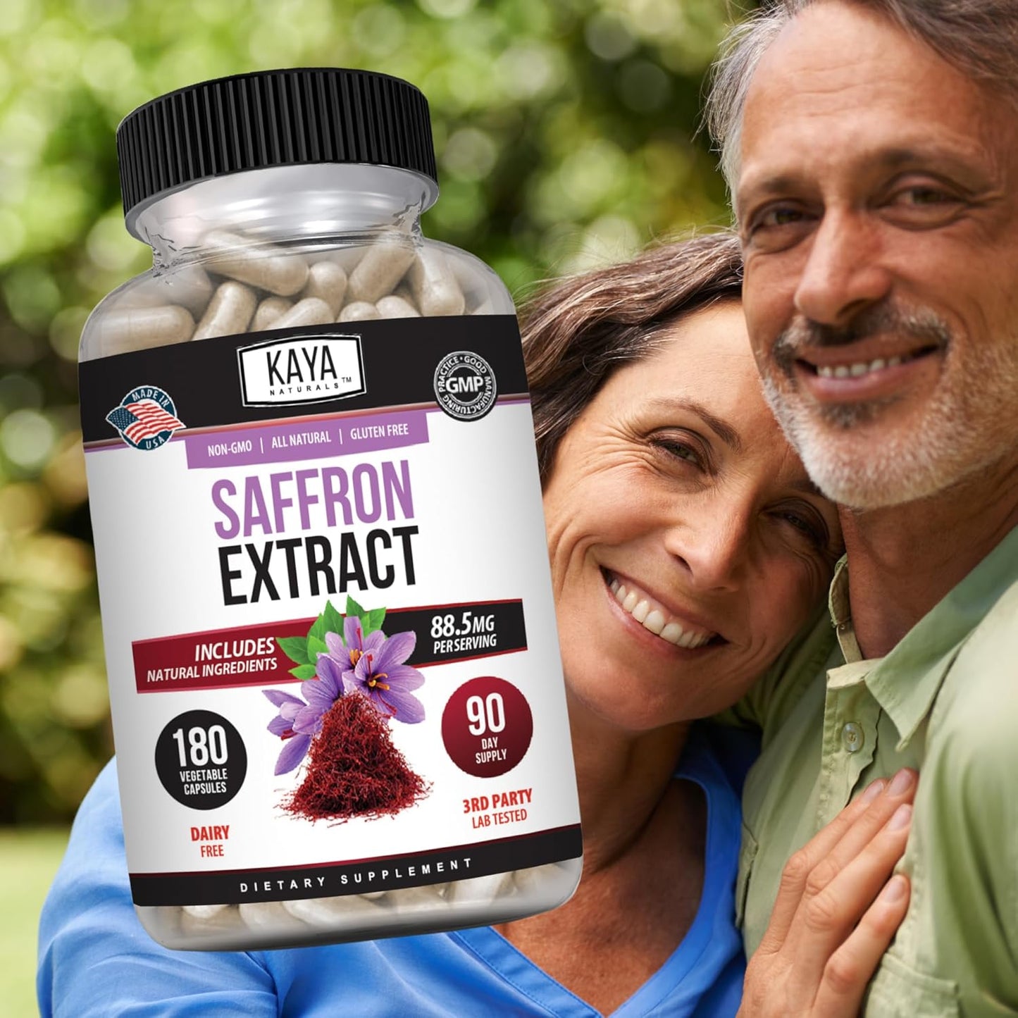 Kaya Naturals Saffron Supplement 100% Pure Extract Non-GMO Gluten-Free 180 Capsules