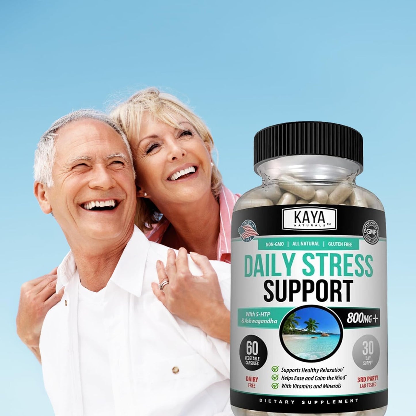 Kaya Naturals Herbal Stress Support Capsules Mood Calm Relax 60 Count