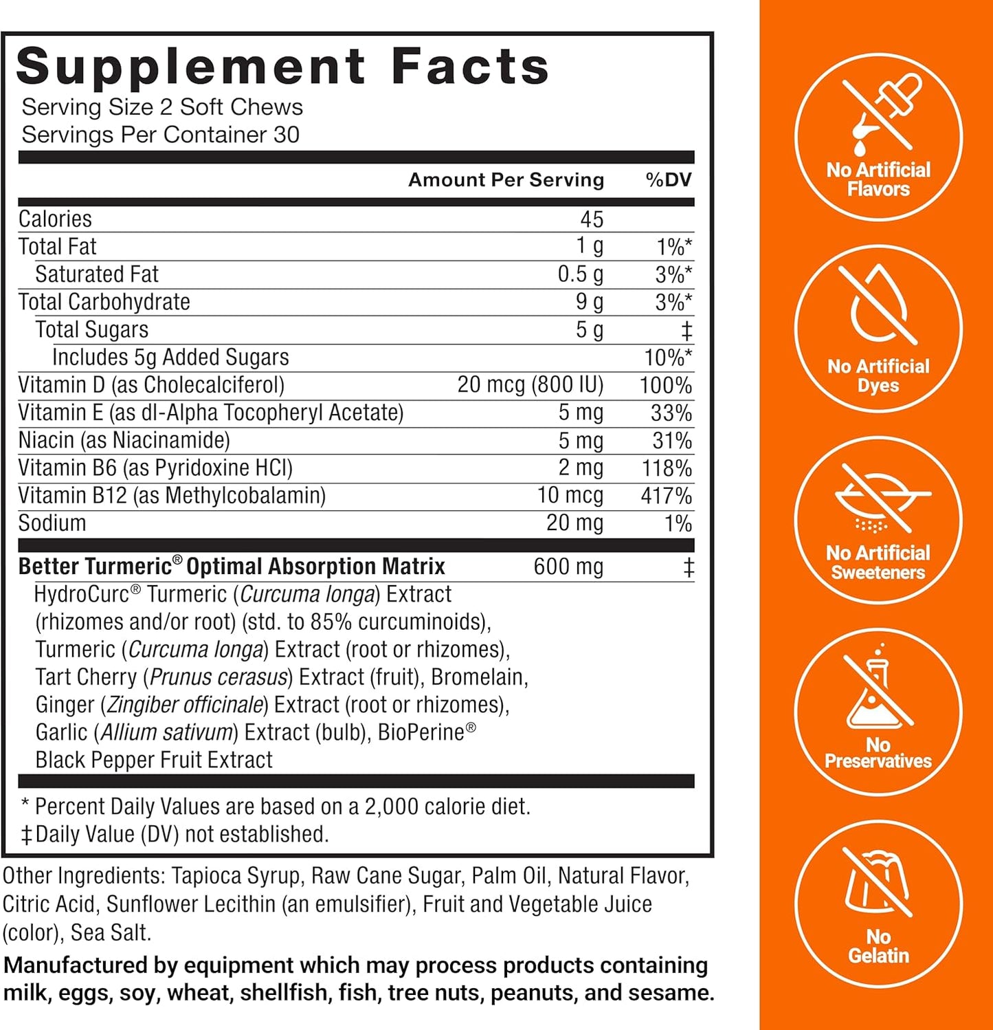 Force Factor Better Turmeric 400 mg with Black Pepper Ginger Soft Chews 60 Count