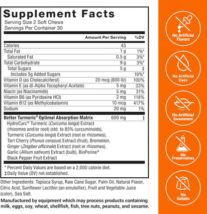Force Factor Better Turmeric 400 mg with Black Pepper Ginger Soft Chews 60 Count
