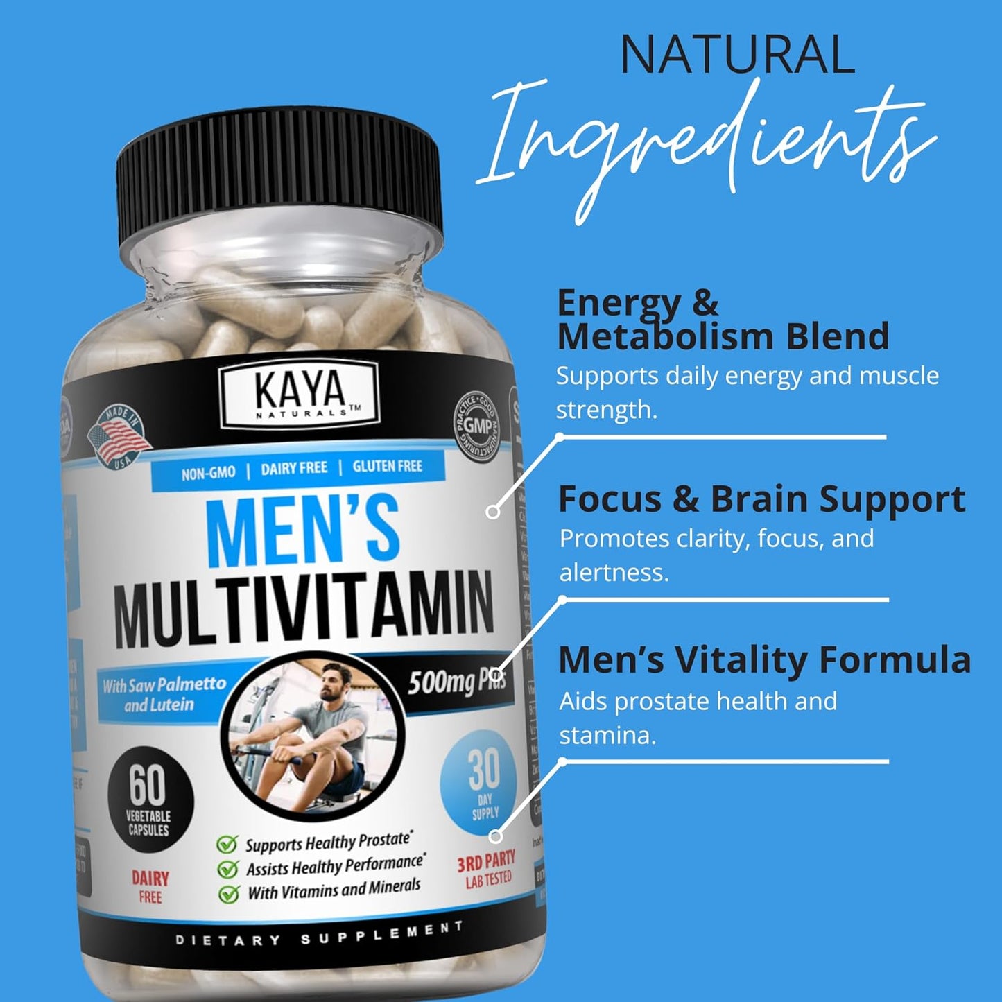 Kaya Naturals Men’s Multivitamin Prostate Support Daily Supplement 60 Veggie Capsules
