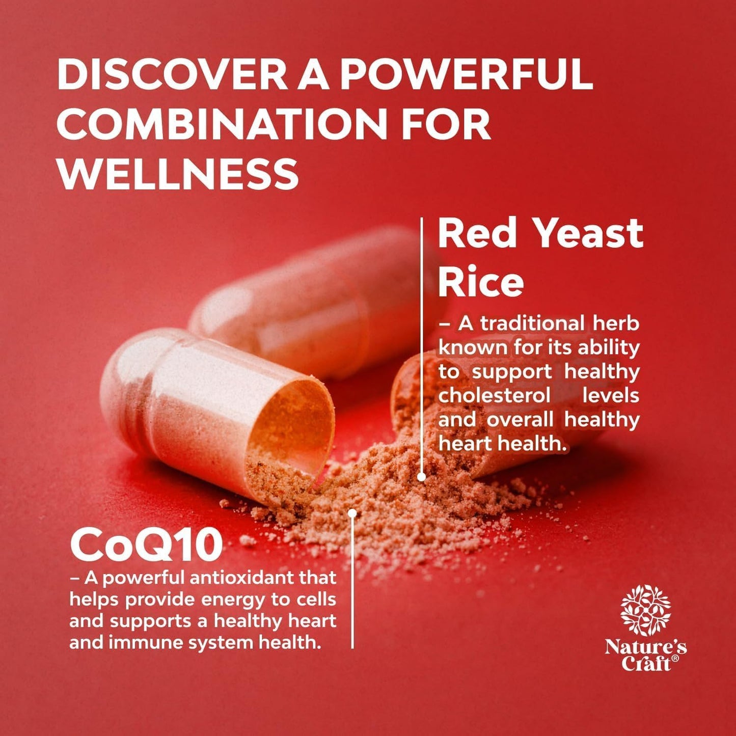 Natures Craft Red Yeast Rice with CoQ10 Capsules 1200 mg 120 Count