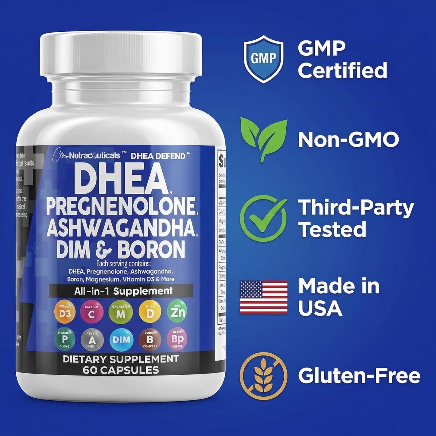DHEA 200 mg Pregnenolone 100 mg Hormone Support Capsules 60 Count