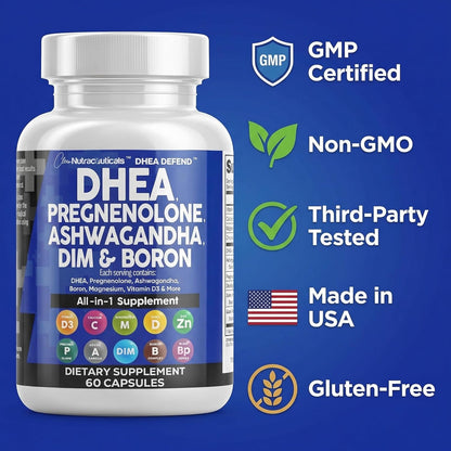DHEA 200 mg Pregnenolone 100 mg Hormone Support Capsules 60 Count