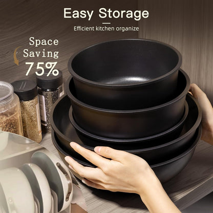 Astercook Non Stick Ceramic Cookware Set with Detachable Handle 21 Piece Black