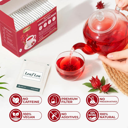 LeafLea Hibiscus Tea Bags 100% Pure Herbal Caffeine Free 40 Count