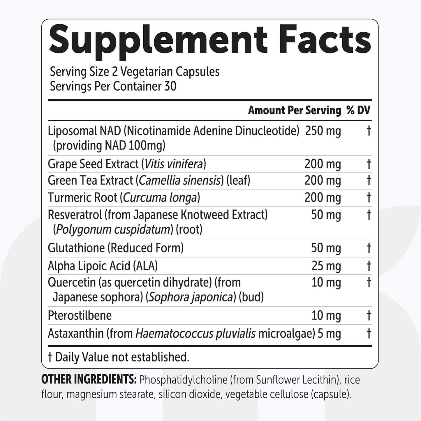 Micro Ingredients Liposomal NAD+ Complex 1000 mg Resveratrol Glutathione Astaxanthin Veggie Capsules 60 Count