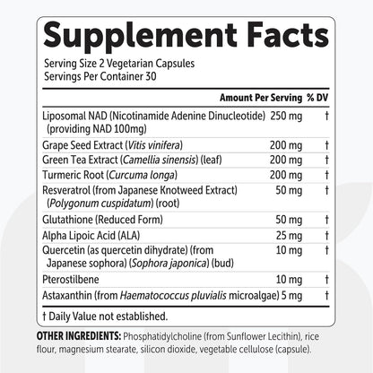 Micro Ingredients Liposomal NAD+ Complex 1000 mg Resveratrol Glutathione Astaxanthin Veggie Capsules 60 Count