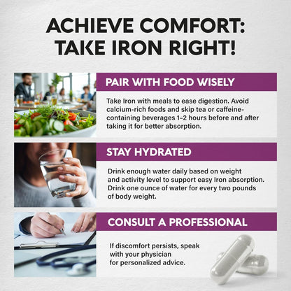 Iron Supplement for Women 65 mg with Vitamin C D3 B6 B12 and Folate 60 Capsules