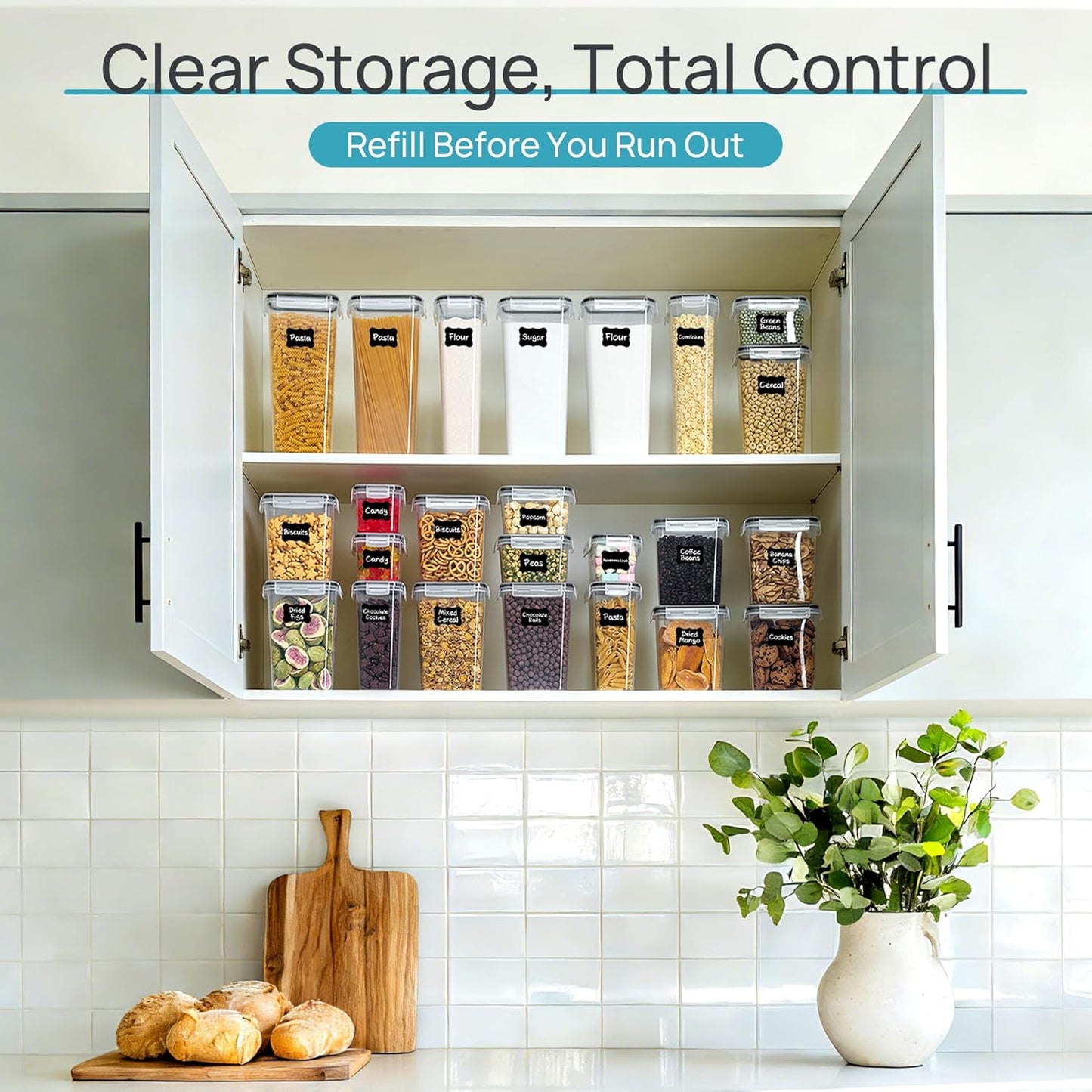 Vtopmart Airtight Food Storage Containers Plastic Canisters with Lids 24 Piece Set Black