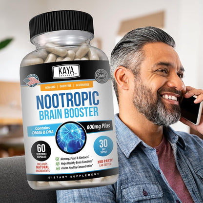 Kaya Naturals Nootropic Brain Booster Capsules Memory Focus Cognitive Support 60 Count