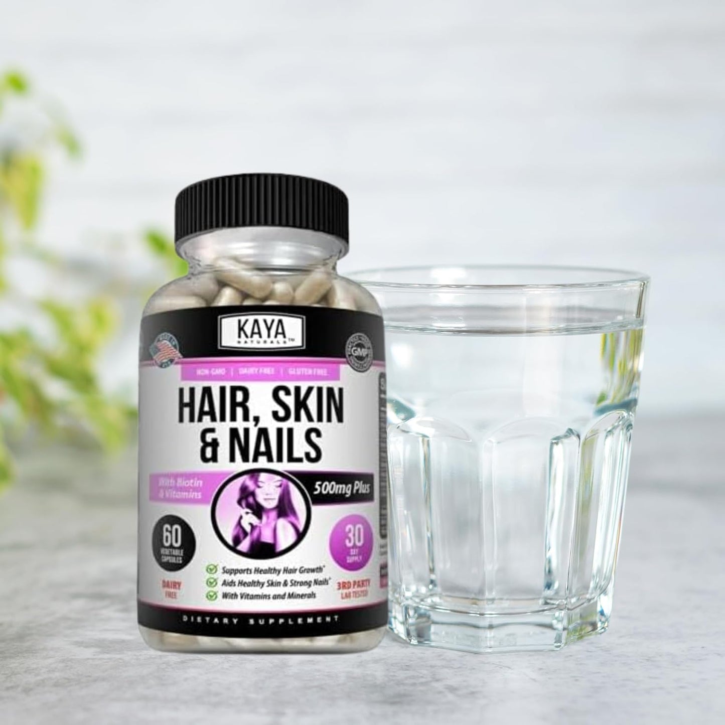 Kaya Naturals Hair Skin Nail Capsules Biotin Vitamin D B12 Folic Acid